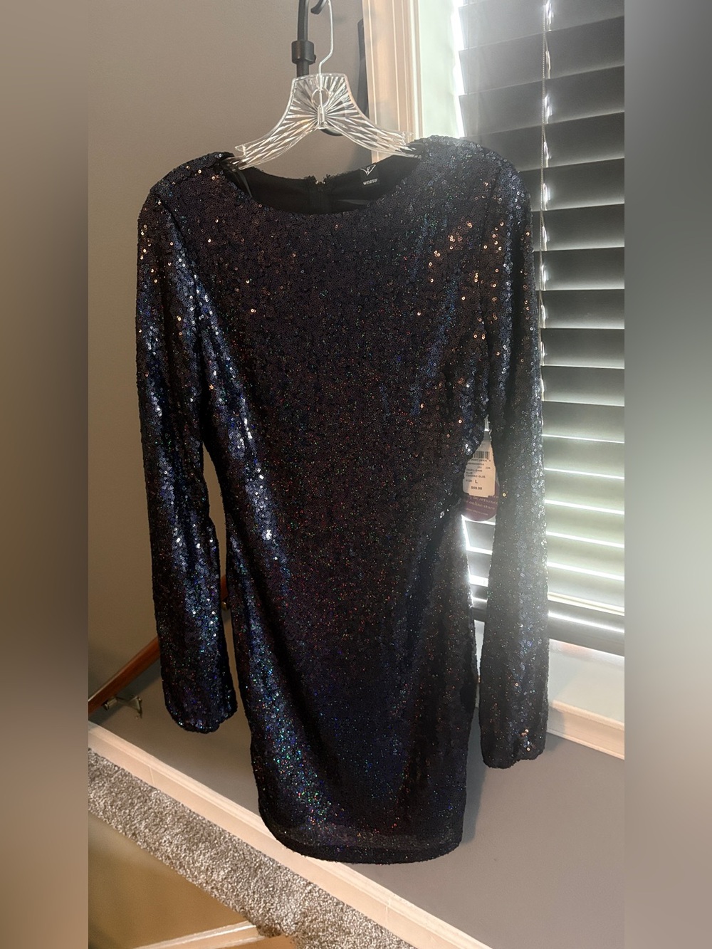 Windsor Black Sequin Long-Sleeve Sheath Dress